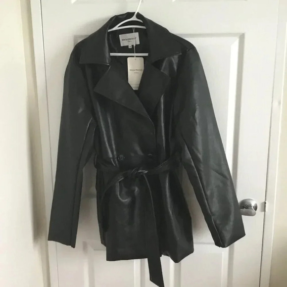 Melya Melody Paris Tie Up Waist Jacket  Faux Leather Sz XL Sleeve Length 27 " - Picture 2 of 8